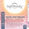 Lightbody total gut health prebiotic + probiotic supplement facts bottle label.